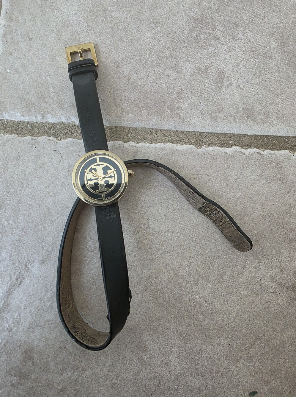 Gold-Tone Black Leather WoMen's Belt Watch - Designer Logo Dial